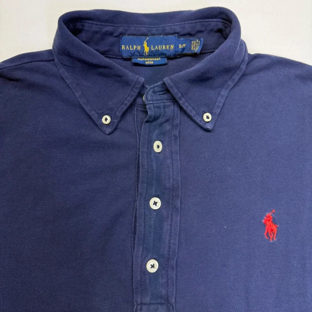 Polo Ralph Lauren Featherweight Mesh Shirt S Navy Blue Mens Long Sleeve Preppy